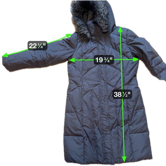 Calvin Klein Down Coat Long Puffer Jacket PM Faux Fur Hood Gray - Picture 9 of 9